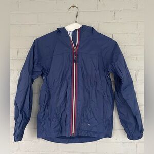 L.L. Bean Kid’s Navy Windbreaker with red and white retro stripe